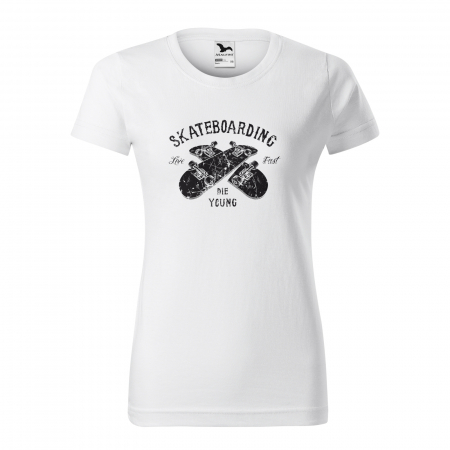 Tricouri skateboard - Tricou, idee de cadou, pentru pasionatii de skateboard, Live Fast Die Young