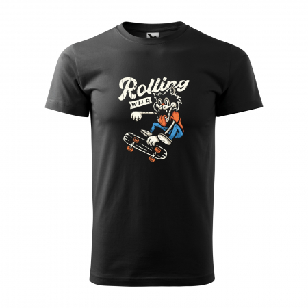 Tricouri skateboard - Tricou, idee de cadou, pentru pasionatii de skateboard, Rolling Wild Wolf