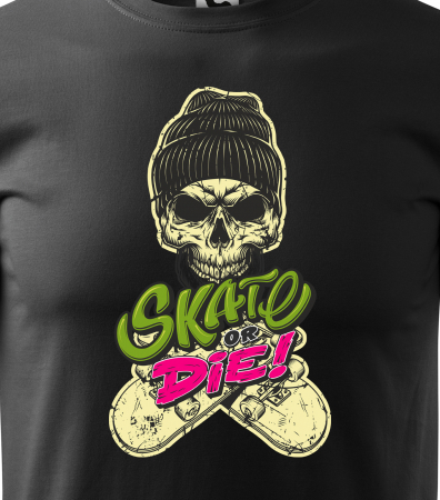 Tricou, idee de cadou, pentru pasionatii de skateboard, Skate or Die Cap Skull [1]
