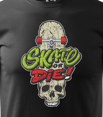 Tricou, idee de cadou, pentru pasionatii de skateboard, Skate or Die Head Skull [1]