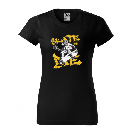 Tricouri skateboard - Tricou, idee de cadou, pentru pasionatii de skateboard, Skeleton Skate or Die