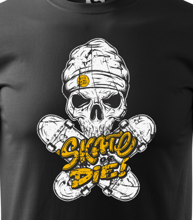 Tricou, idee de cadou, pentru pasionatii de skateboard, Skull Beanie Skate or Die [1]