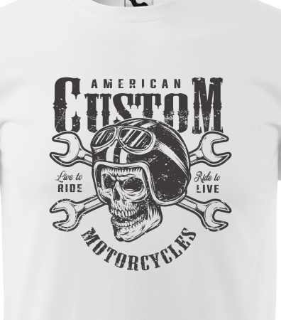 Tricou pentru motociclisti, bikeri, American Custom Skull and Wrenches [1]