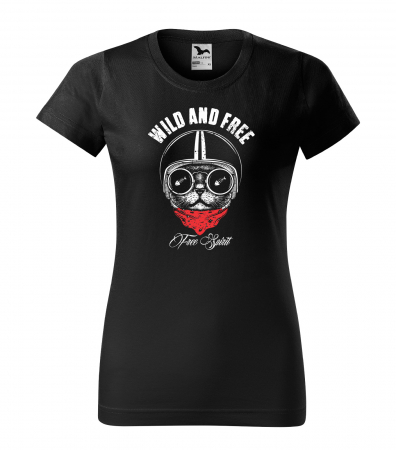 Tricouri motociclisti - Tricou pentru motociclisti, bikeri, Wild and Free Cat