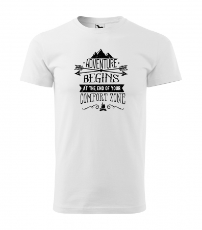 Tricouri drumetii - Tricou pentru pasionatii de drumetii/aventura, idee de cadou, Adventure Begins At The End of Your Comfort Zone