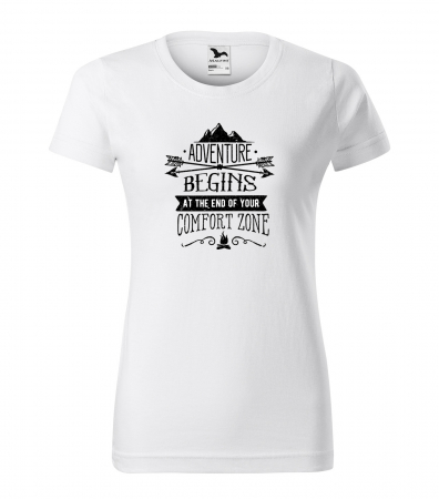 Tricouri drumetii - Tricou pentru pasionatii de drumetii/aventura, idee de cadou, Adventure Begins At The End of Your Comfort Zone