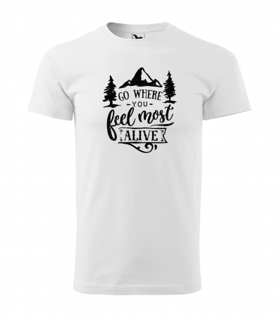 Tricouri drumetii - REDUCERE! Tricou de bărbati, marimea XL (alb) pentru pasionatii de drumetii/aventura, Go Where You Feel Most Alive