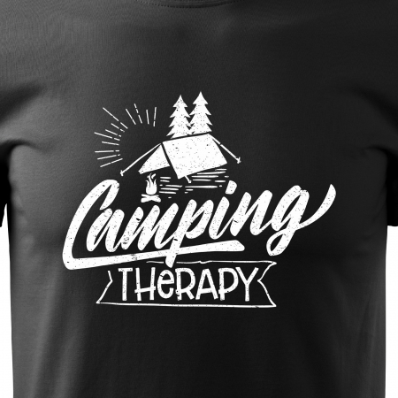 Tricou pentru pasionatii de drumetii/aventura, idee de cadou, Tent Camping Therapy [1]