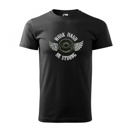 Tricouri sport/fitness - REDUCERE! Tricou de bărbati, marimea M (negru) pentru pasionatii de fitness/sala de forta, Work Hard be Strong
