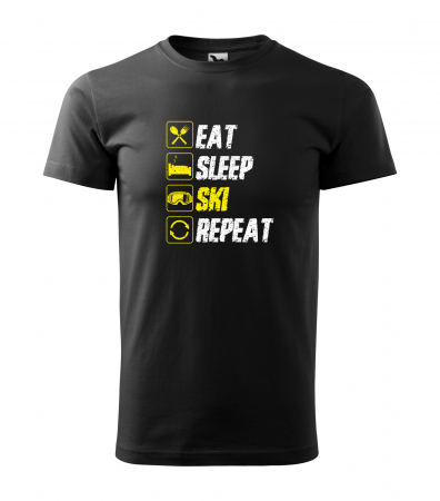 Tricouri ski - REDUCERE! Tricou de barbati, marimea S (negru) pentru schiori, Eat Sleep Ski Repeat