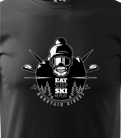 Tricou pentru schiori, cadoul perfect, Eat Sleep Ski Repeat Skull [1]