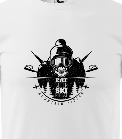 Tricou pentru schiori, cadoul perfect, Eat Sleep Ski Repeat Skull [1]