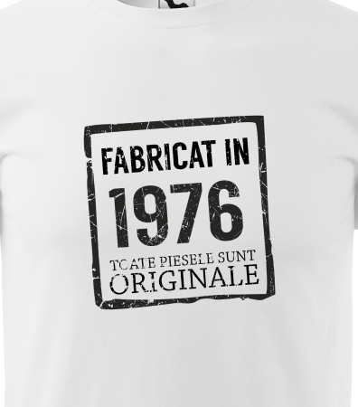 Tricou Aniversar 50 ani "Fabricat în 1975 ORIGINAL" pe fundal alb/negru [1]