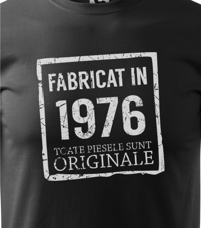 Tricou Aniversar 50 ani "Fabricat în 1975 ORIGINAL" pe fundal alb/negru [1]
