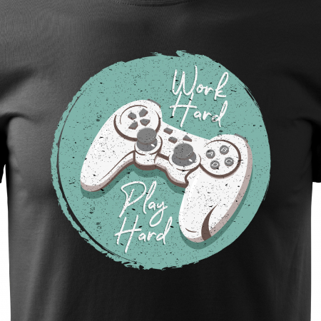 Tricou personalizat pentru gameri, cadoul perfect, Work Hard - Play Hard [1]