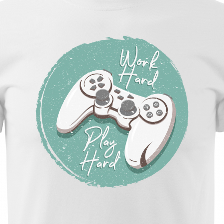 Tricou personalizat pentru gameri, cadoul perfect, Work Hard - Play Hard [1]