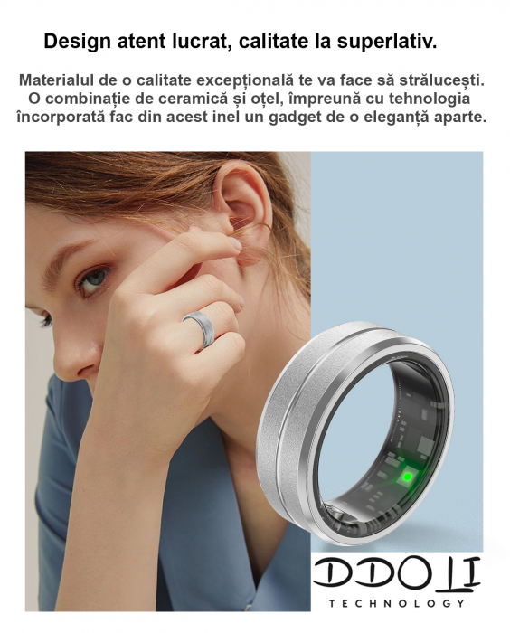 Inel smart inteligent DDOLI®, ultra-usor 2.9g, monitorizare somn, calorii, activitati fitness, ritm cardiac, oxigen din sange, rezistent la apa [14]