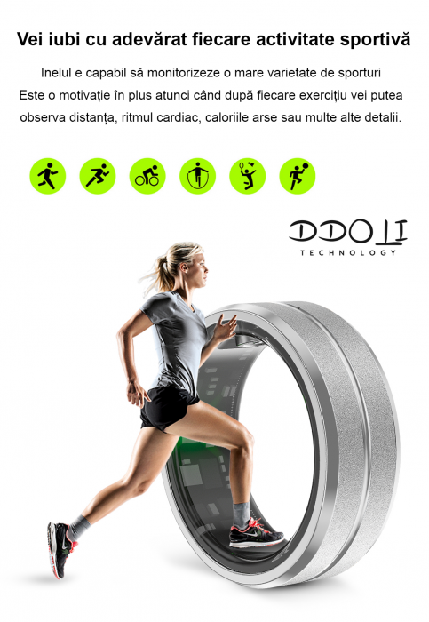 Inel smart inteligent DDOLI®, ultra-usor 2.9g, monitorizare somn, calorii, activitati fitness, ritm cardiac, oxigen din sange, rezistent la apa [12]