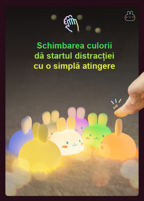 Lampa de veghe iepurasul inghetata DDOLI®, silicon fara BPA, incarcare USB, portabila [2]