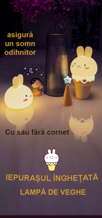 Lampa de veghe iepurasul inghetata DDOLI®, silicon fara BPA, incarcare USB, portabila [4]