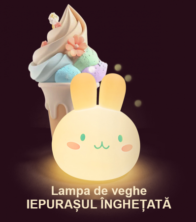 CADOURI - Lampa de veghe iepurasul inghetata DDOLI®, silicon fara BPA, incarcare USB, portabila