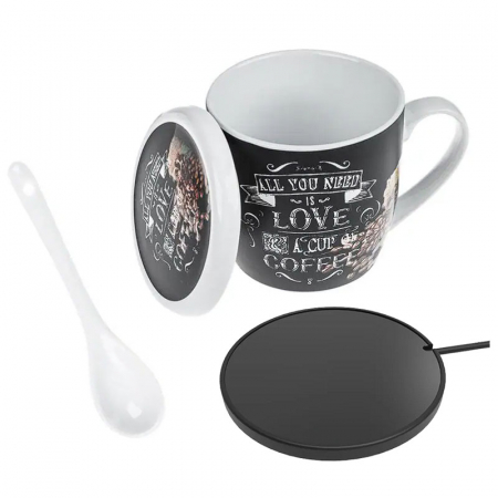 CADOURI - Set cadou cana cu incalzitor, capac si lingura, pastrare lichide calde, USB