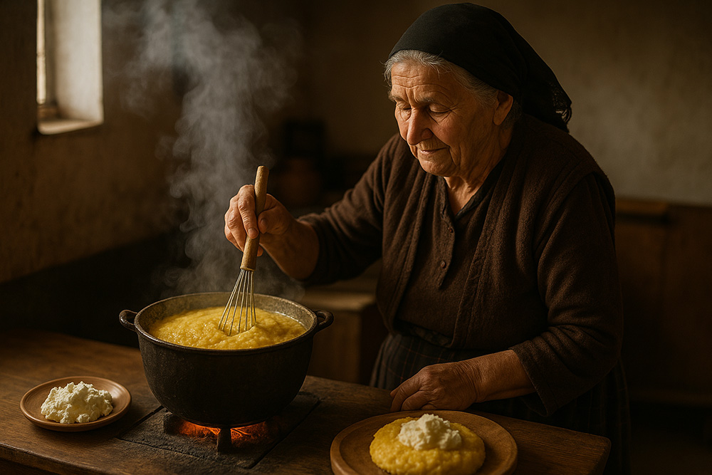 Mămăligă cu brânză și smântână – gustul copilăriei în farfurie