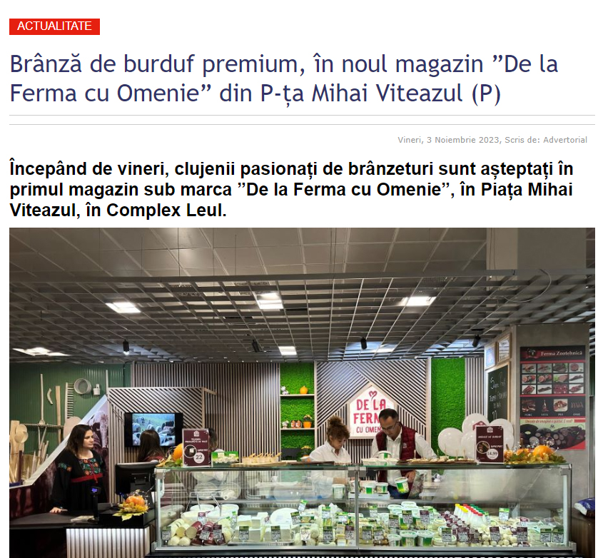 Brânză de burduf premium, în noul magazin ”De la Ferma cu Omenie” din P-ța Mihai Viteazul - Monitorul de Cluj
