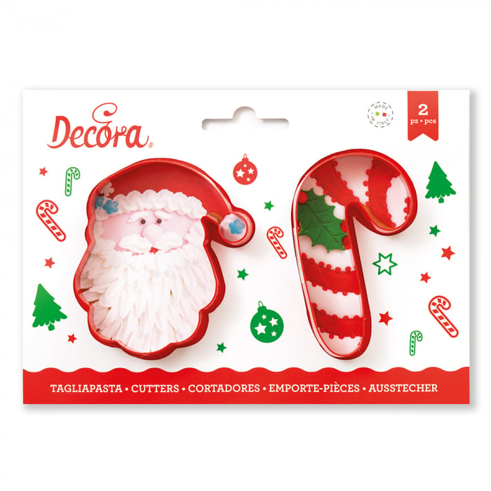 Biscuiti sau Decoruri Craciun - Decupatoare Plastic Mos Craciun, Candy Cane Ø 8.5 x H 2 cm, Set 2 Buc [1]