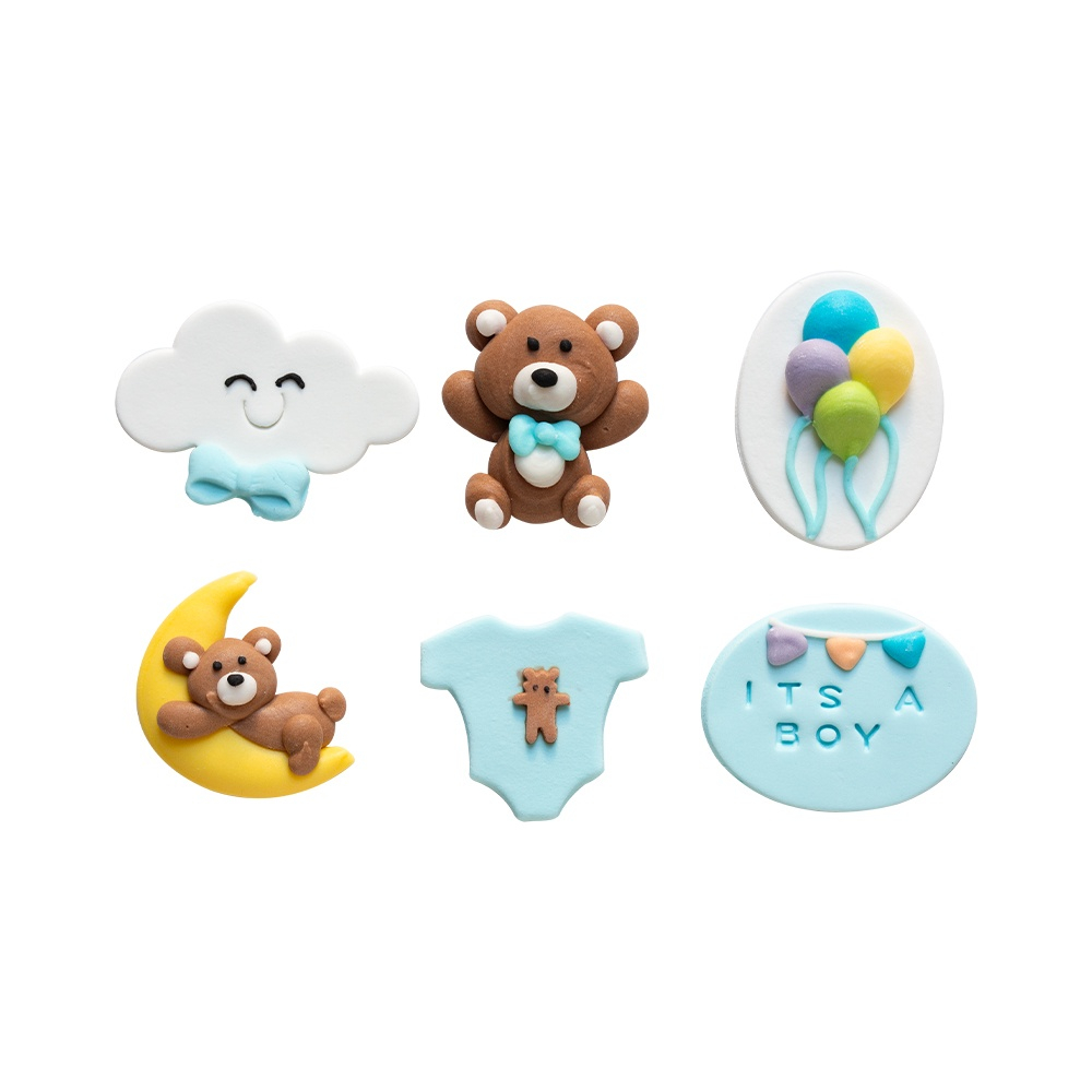 Decor Zahar - Baby Boy (Nor, Luna, Ursulet, Baloane, Body, Mesaj) 3-4 cm, 6 modele, 6 buc [2]