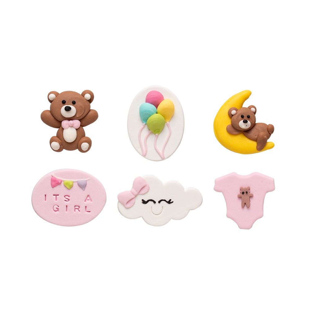 Decor Zahar - Baby Girl (Nor, Luna, Ursulet, Baloane, Body, Mesaj) 3-4 cm, 6 modele, 6 buc [2]