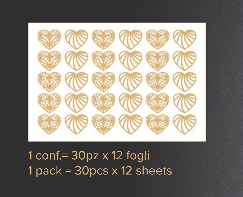 Decoruri Aurii Comestibile pentru Decorarea Alimentelor, 2 Forme, Ø 3-4 cm, Model Inimioara, 360 Buc [2]