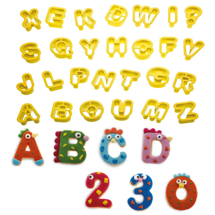 Decupatoare Alfabet si Cifre Ø 2 x H 1.6 cm, Material Plastic, Set 36 Buc [1]
