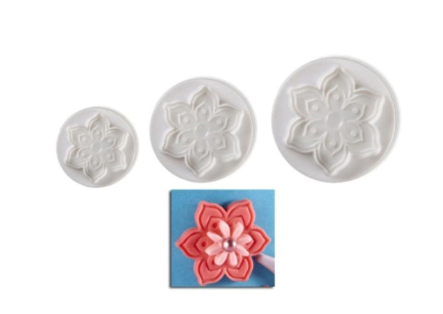 Floare 6 Petale - Decupatoare Plastic cu Extractor Ø 4 - 7 cm, Set 3 Buc [2]