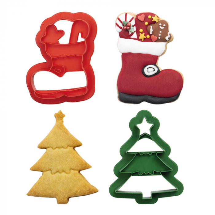 Biscuiti sau Decoruri Craciun - Decupatoare Plastic Cizmulita, Brad Ø 8 x H 2 cm, Set 2 Buc [3]