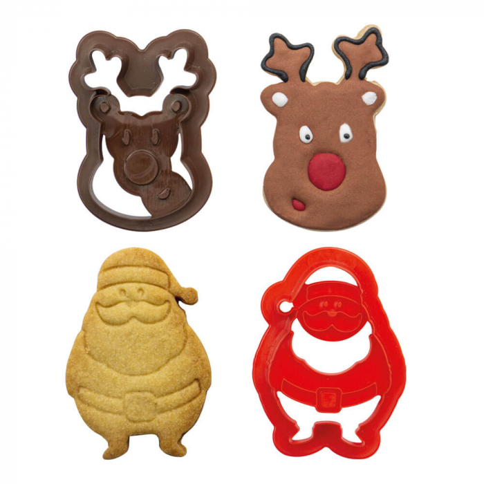 Biscuiti sau Decoruri Craciun - Decupatoare Plastic Mos Craciun, Ren Ø 8 x H 2 cm, Set 2 Buc [3]