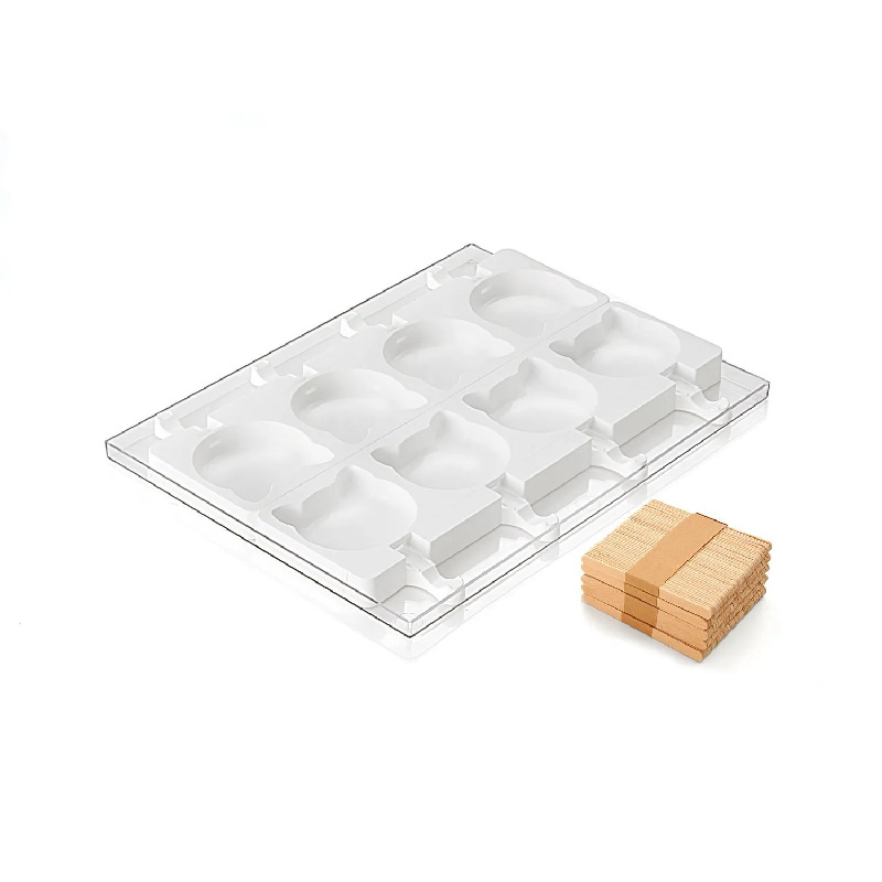 Forma Silicon Inghetata Cat, 2 forme silicon x 4 cav. Ø 8.85 x H 8.2 cm, 95 ml, 50 bastonase [2]