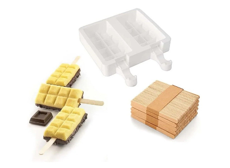 Forma Silicon Inghetata Choco Stick GEL02, 2 forme x 2 cav. 9.2 x 4.8 x H 2.4 cm, 90 ml, 50 bastonase [2]