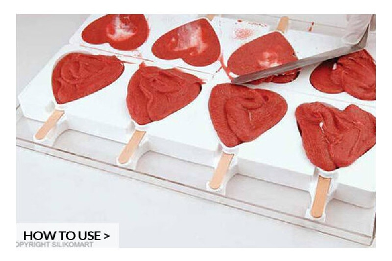 Forma Silicon Inghetata Heart IC, 2 forme silicon x 4 cav. 9.1 x 8.5 x H 2.3 cm, 96 ml [4]