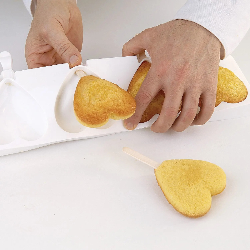 Forma Silicon Inghetata Mini Heart GEL03M, 3 cavitati x 6.7 x 5.5 x H 1.8 cm, 45 ml, 50 bastonase [4]