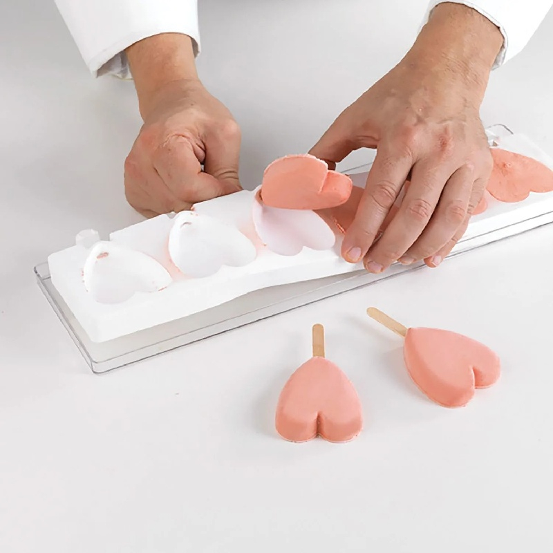 Forma Silicon Inghetata Mini Heart GEL03M, 3 cavitati x 6.7 x 5.5 x H 1.8 cm, 45 ml, 50 bastonase [5]