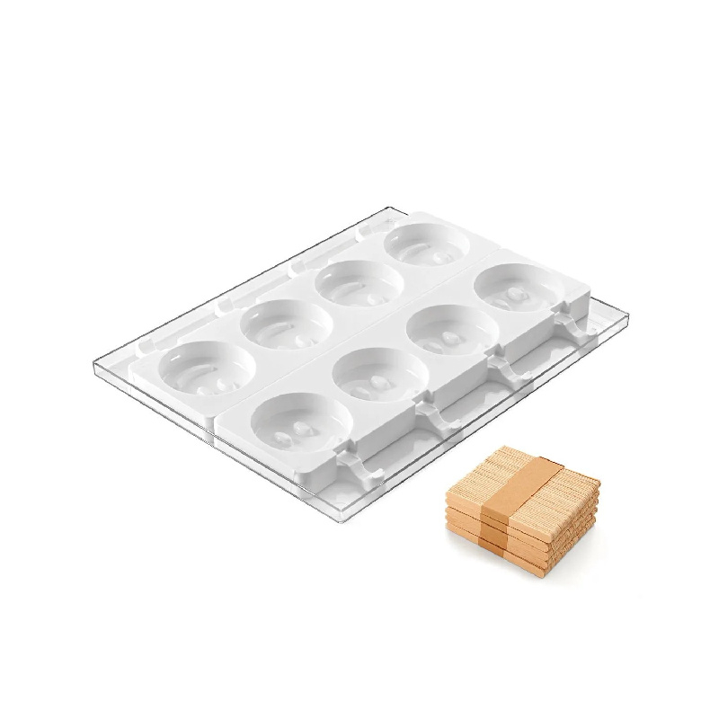 Forma Silicon Inghetata Mr. Funny, 2 forme silicon x 4 cav. Ø 8.3 x H 2.25 cm, 100 ml, 50 bastonase [2]