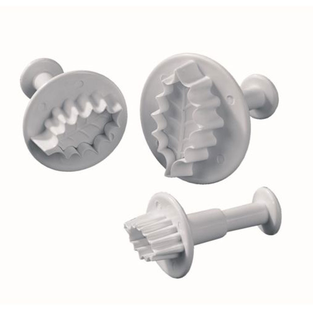 Frunze Ilex 1 Petala - Decupatoare Plastic cu Extractor Ø 2, 3 si 3.5 cm, Set 3 Buc [1]