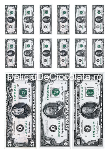 Pasta Zahar imprimata Diverse Model 4, Bancnote Dolar 15 Decoruri Ø 6 - 15 cm, A4 [1]