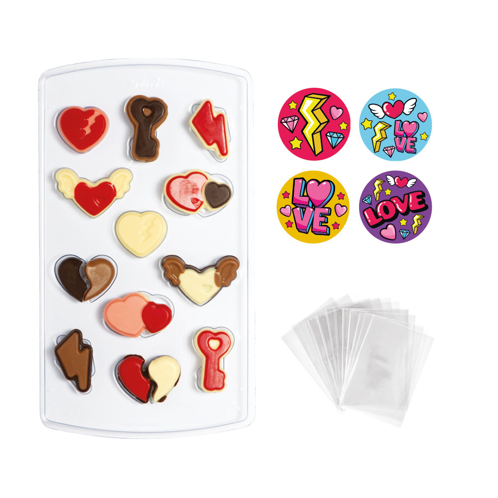 Praline / Decoruri Ciocolata, Love Ø 1.5 x H 2.6 cm - Set Matrita Plastic si Accesorii Ambalare [1]
