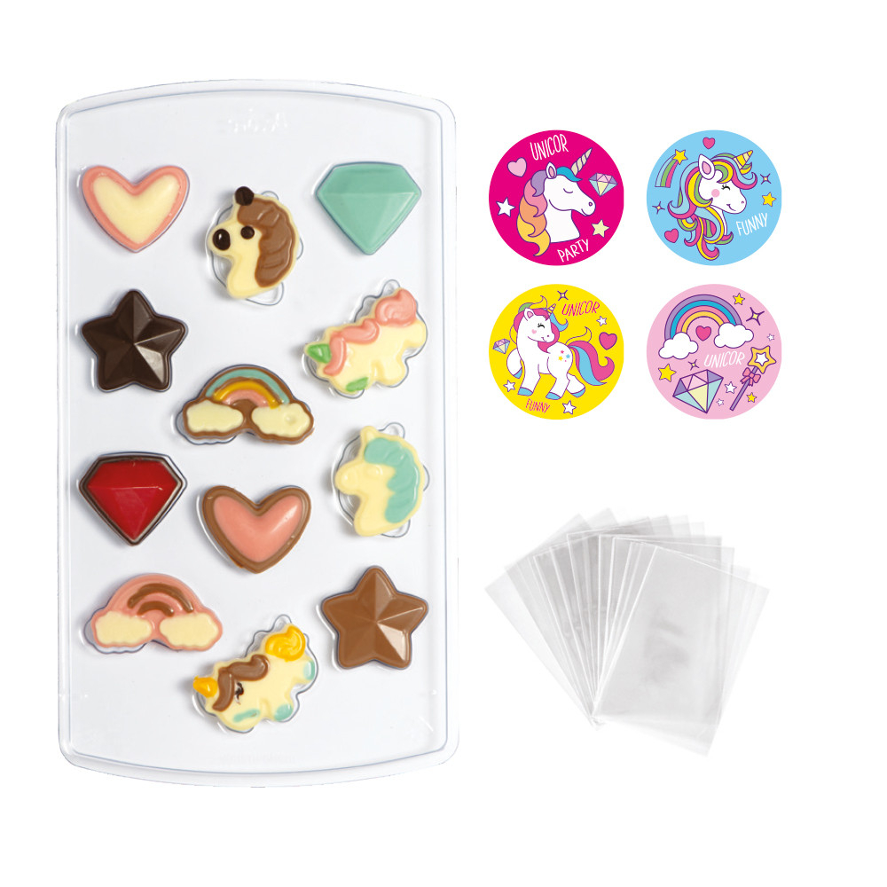 Praline / Decoruri Ciocolata, Unicorn Ø 1.5 x H 2.6 cm - Set Matrita Plastic si Accesorii Ambalare [1]
