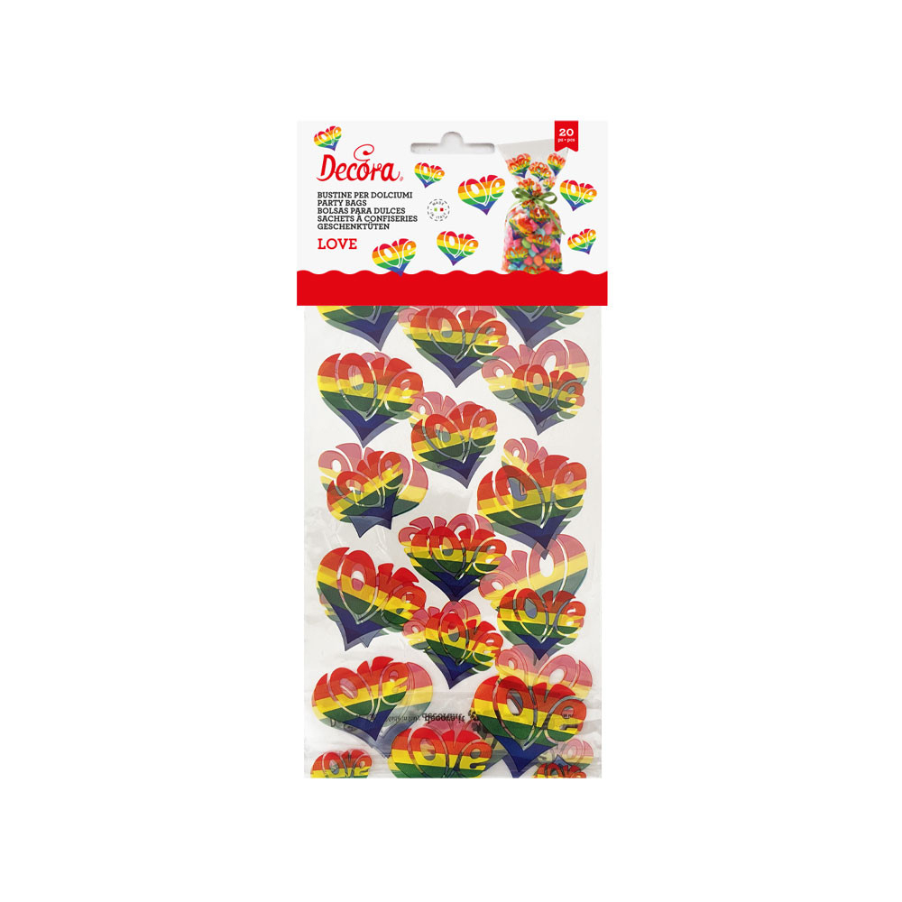 Pungi S cu Baza, Celofan cu Model Love, 12.5 x 3 x H 24 cm, Set 20 Buc [1]