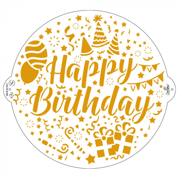 Sablon Plastic Rotund Decor Happy Birthday Ø 25 cm [1]