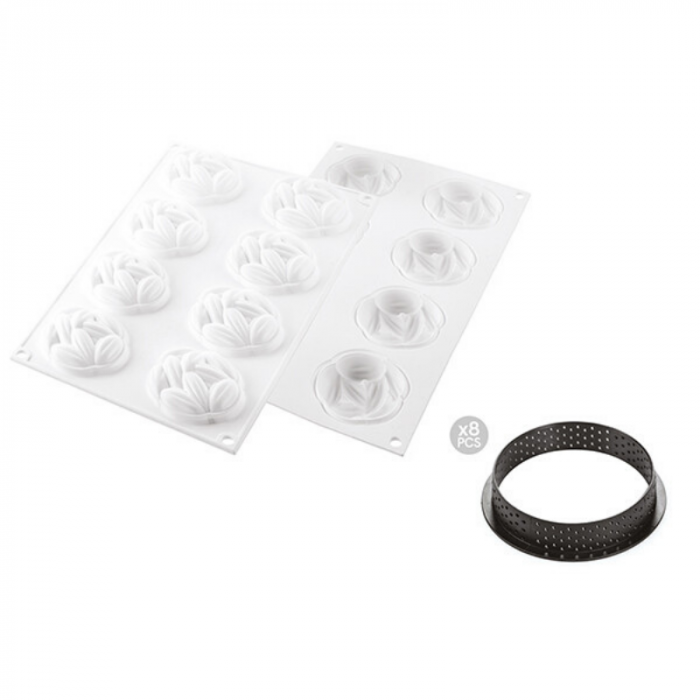 Set Tarte Ø 7 cm Cocoa, 8 Rame Microforate + Forma Silicon 8 Cavitati [3]