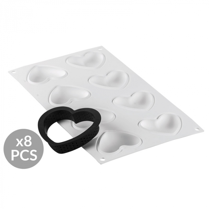 Set Tarte Inima 8 x 7 x H 2 cm, 6 Rame Microforate + Forma Silicon 8 cavitati 30 ml [4]